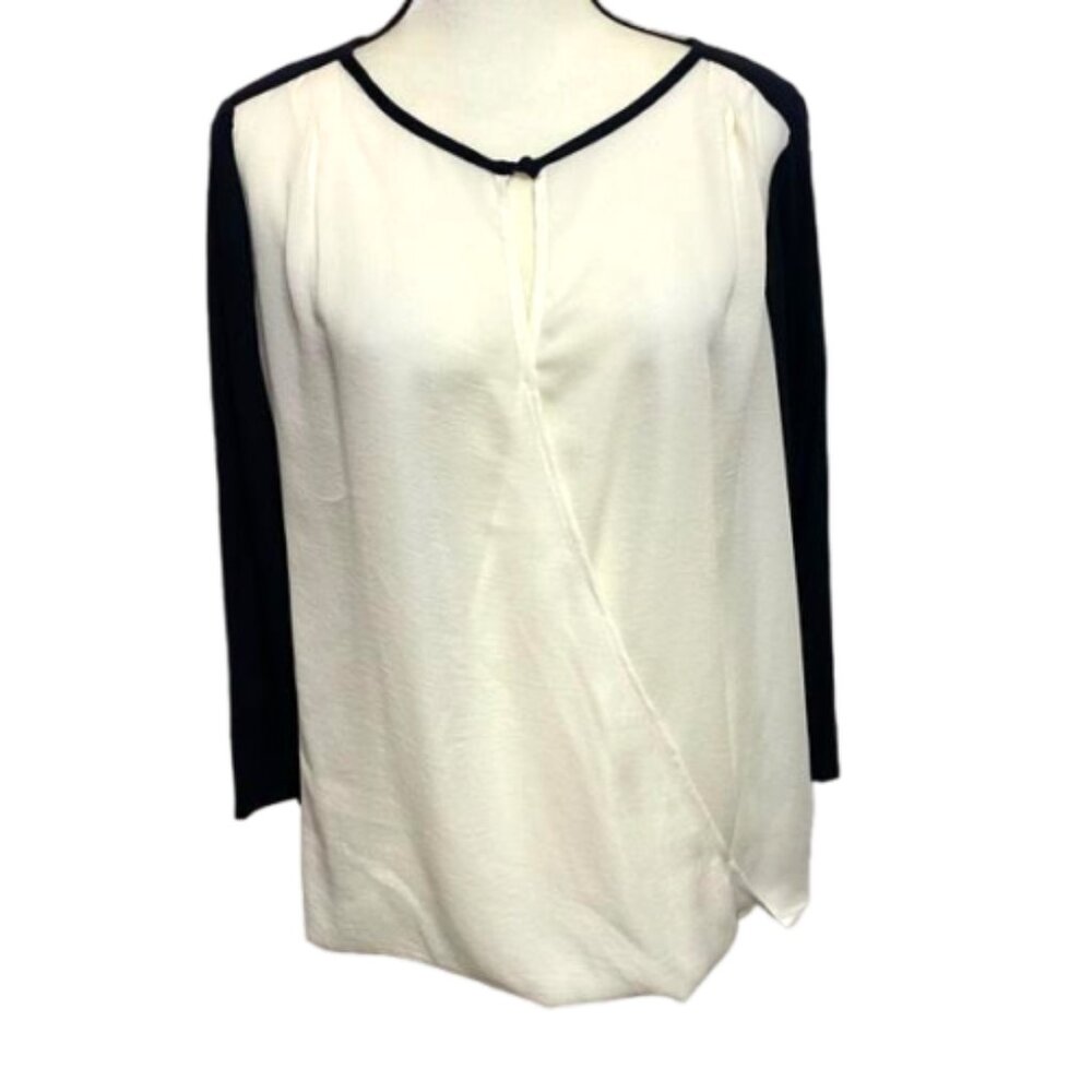 NWT Express Cream Silky Top Black Cotton Sleeves Size L #1301